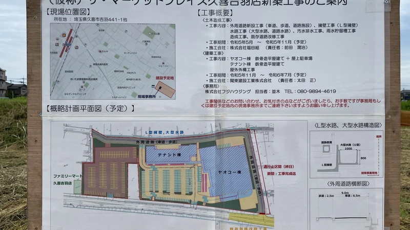 久喜駅東口の徒歩10分圏内にあるザマーケットプレイス吉羽店の建設予定地。いよいよ久喜駅にもヤオコーが！！