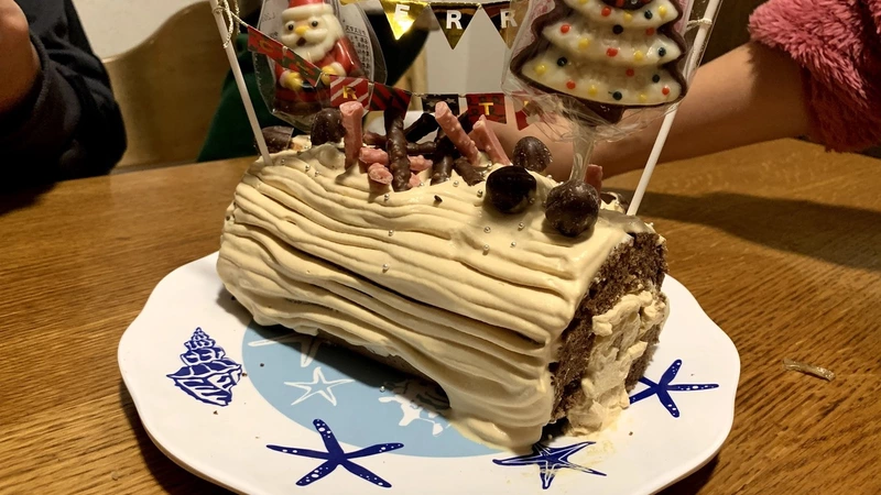去年のクリスマスはブッシュドノエルでお祝いしました。妻作。
